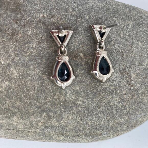Monet Blue Topaz Hematite Dangle Drop Statement Earrings - Picture 8 of 12